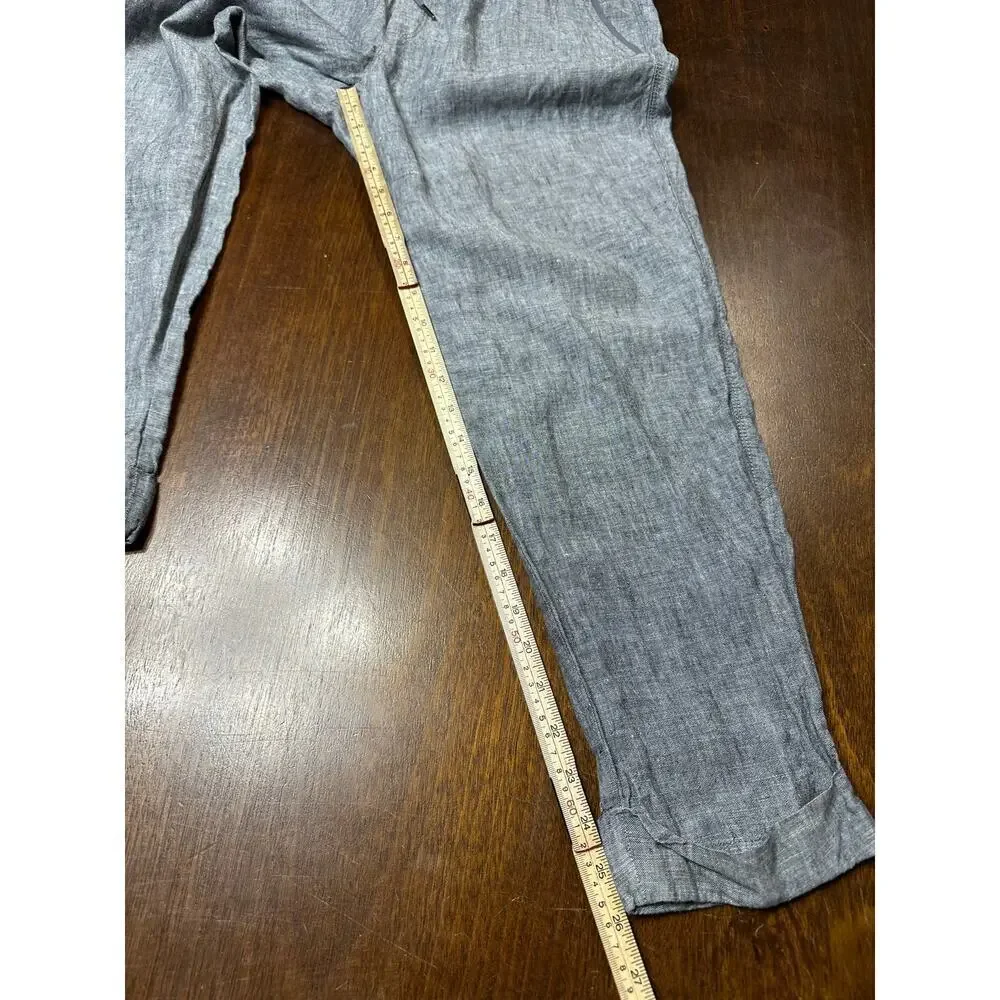 Athleta Linen Pants Drawstring Waist Gray Women 10 Lounge Athleisure Light Comfy